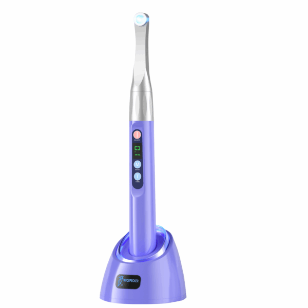 Strumento dentale elettrico ILed MAX VIOLA viola e argento con base di ricarica abbinata.