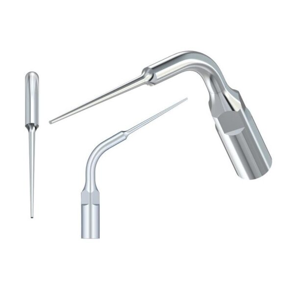 Three views of the E15-TIP FOR SCALER, featuring a tapered, curved metal design.