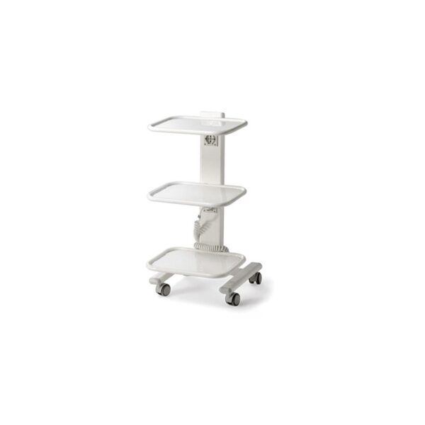 115-thickbox_default.jpg SERVUS Trolley with 3 shelves, white, features wheels and a vertical central support.