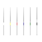 Six NITI K-FILE 20 dental files with colored bands, aligned side by side.