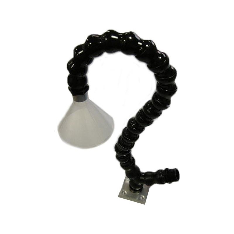 Flexible black AIRBASE LOC-ONE hose with wide white nozzle and metal base.