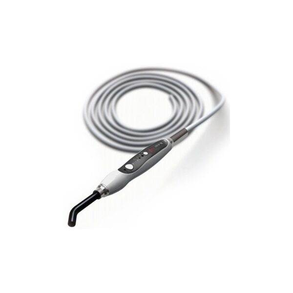 The LED.G is a dental curing light with a coiled cord and handle control buttons.