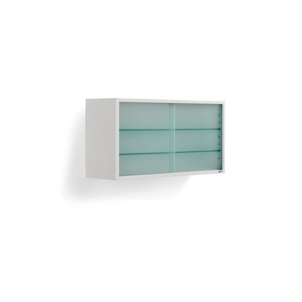 Armadio MV bianco a parete con vetro smerigliato, ideale per l'arredamento del laboratorio odontoiatrico.