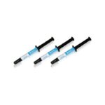 Three BLEACH GUM ACCELERATOR syringes with white labels sit on a white background.