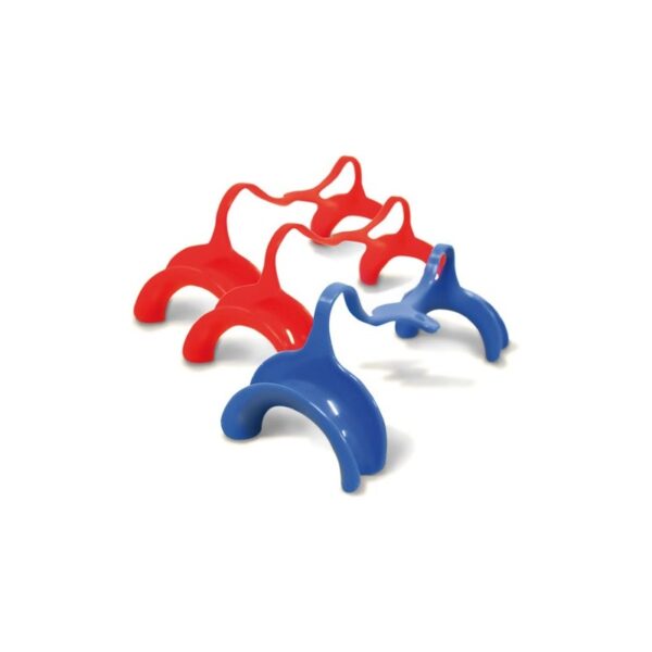 Four MEDIUM Check Espander arches, two red and two blue, on a white background.