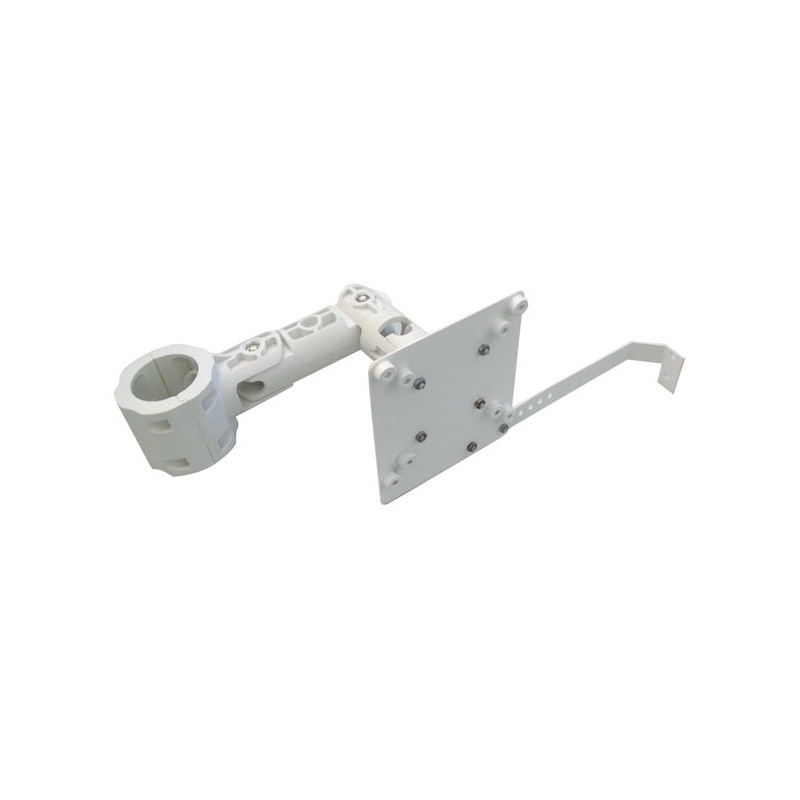 BRACCIO PORTA MONITOR ECONOMICO regolabile bianco con morsetto, piastra piatta, angolato.