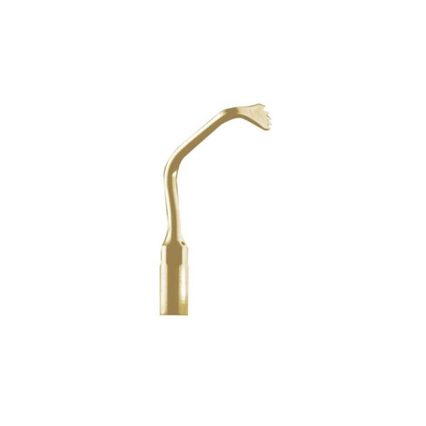 Inserto Gold US1L per osteotomia orizzontale, curvo e intagliato, su sfondo bianco.