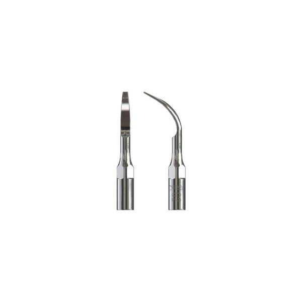 G2-TIP FOR SCALER: Two metallic tips, one straight and one curved, on white background.