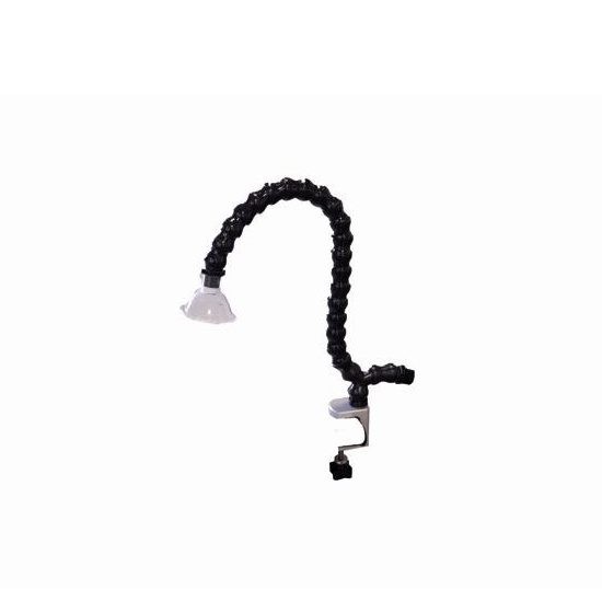 Flexible AIRBASE LOC-ONE lamp with clamp base, black finish, and white shade.