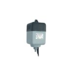 M.O.25 KIT metallo attuatore elettrico grigio/nero con etichetta, cavo in basso.