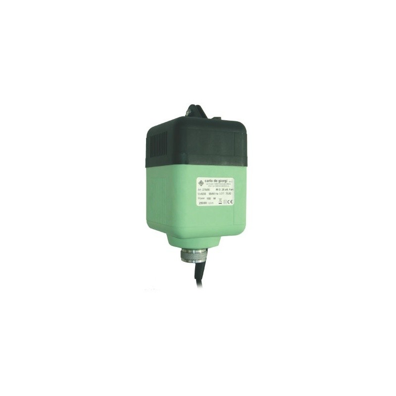 M.O.25 KIT Attuatore elettrico FARO con custodia verde e nera su sfondo bianco.