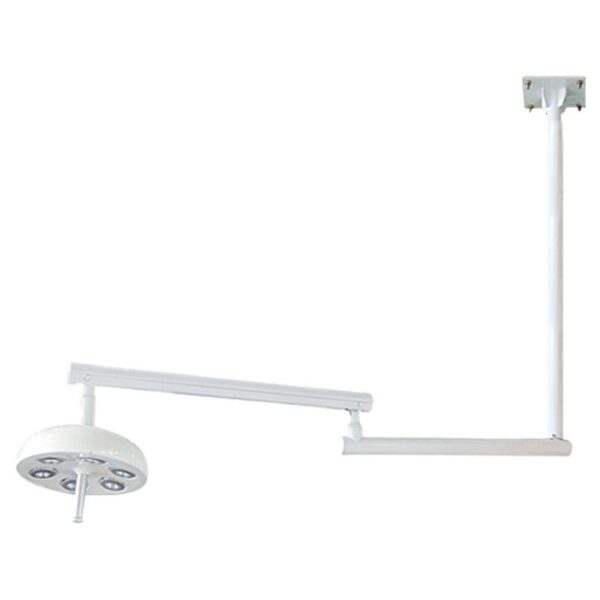 Ceiling-mounted D6 HEXA surgical light with adjustable arm and 4 LEDs.