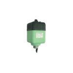 M.O.25 FARO connection electric actuator, green and black, labeled front, white background.