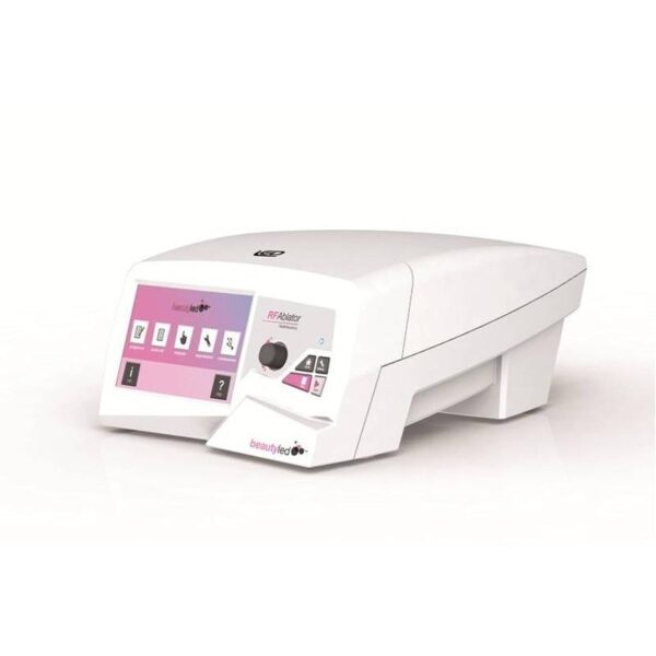 ABLATORE RF bianco e rosa con pulsanti di controllo e schermo frontale.