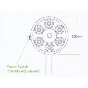D6 HEXA lamp head: circular, 7 bulbs, 300mm diameter, with a power switch.