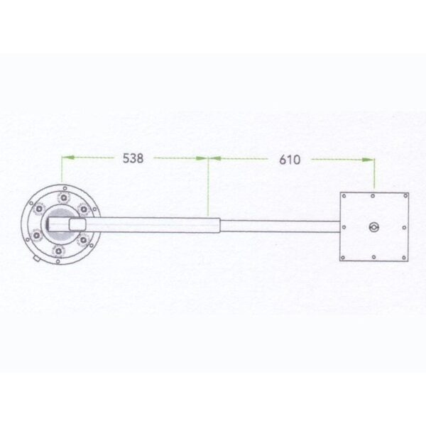 Technical drawing of D6 HEXA arm with measurements: 538 and 610 units.