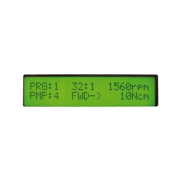INTRASURGERY 2.0 LCD: PRG:1 PMP:4 32:1 FWD->1560rpm 10Ncm visualizzato in verde.