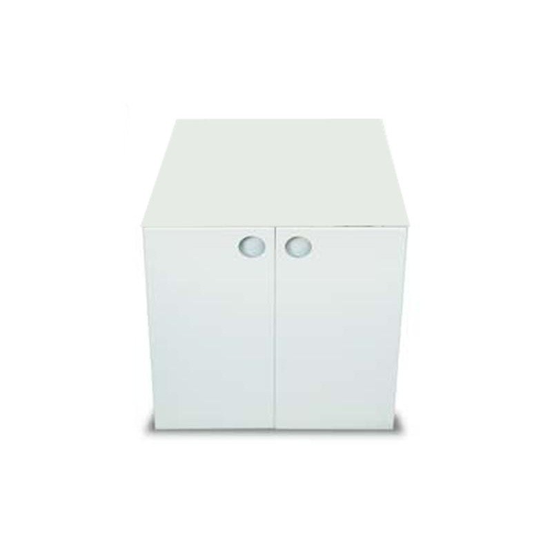White BASE two-door cabinet with round handles, front view against plain background.
