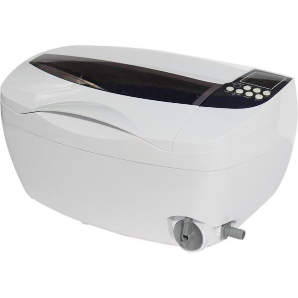 DB-4830 ultrasonic cleaner: white, digital panel, drainage spout, tabletop design.