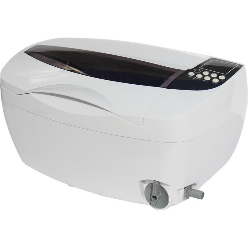 DB-4830 ultrasonic cleaner: white, digital panel, drainage spout, tabletop design.