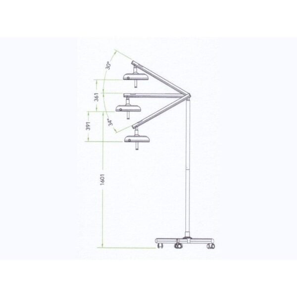 D6 HEXA lamp stand diagram: three adjustable positions and angles shown.