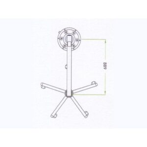 Top view technical drawing of the D6 HEXA five-legged base, 688 mm shown.