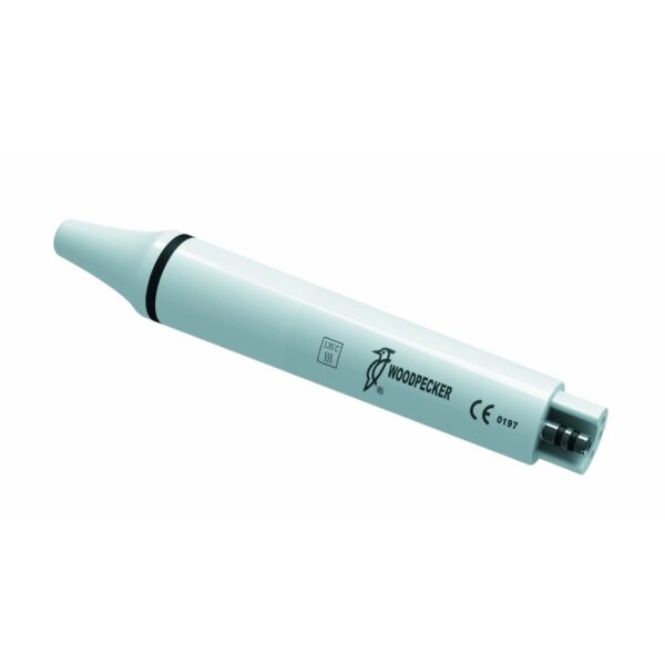 A white Woodpecker handpiece with Built-in Scaler UDS-N2 and certification markings.