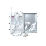 PORTABLE DENTAL UNIT with hoses and foot pedal, displayed with its case open.