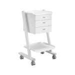 EASY EXTRA: carrello bianco con 3 cassetti, ripiano inferiore e ruote per una facile mobilità.