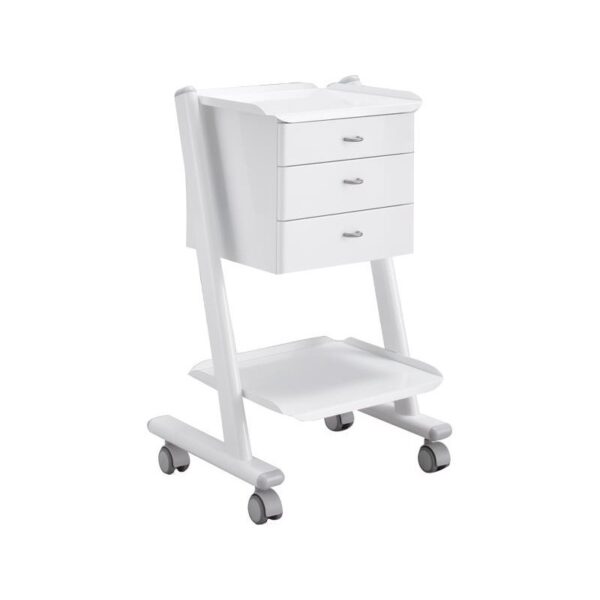 EASY EXTRA EASY EXTRA: carrello bianco con 3 cassetti, ripiano inferiore e ruote per una facile mobilità.