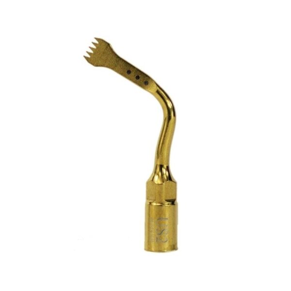 US2 - TIP FOR OSTEOTOMY: Curved brass tool with a notched tip, hex base.