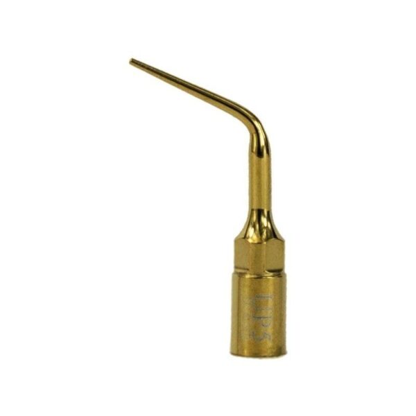 L'UP5 - INSERTO PER CHIRURGIA PARADONTALE è una punta per scaler in oro con un'estremità curva e appuntita.