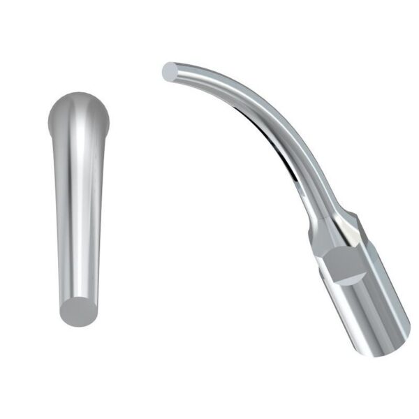 Due strumenti dentali metallici, tra cui un GD8-INSERTO ABLATORE, su sfondo bianco.