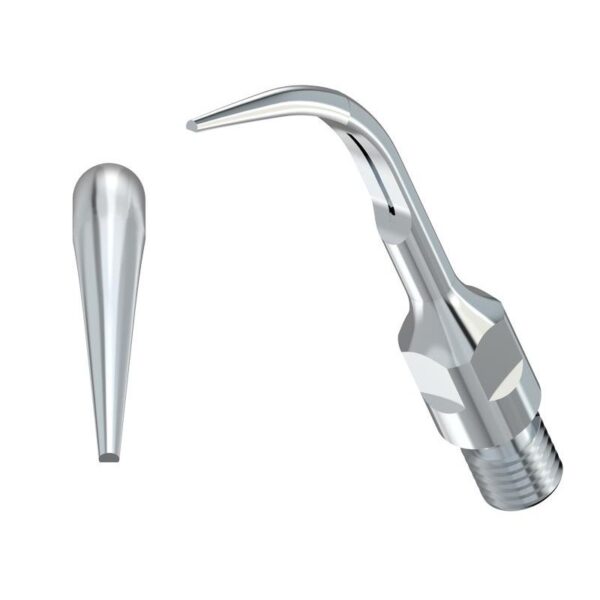 Close-up of the GS5-TIP FOR SCALER’s metal tip and nozzle on a white background.
