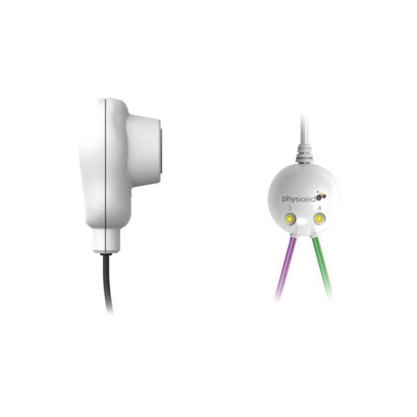 Dispositivo SONORA COMBI bianco con tre cavi per ultrasuoni portatili per fisioterapia.
