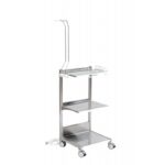 CSR3RK medical trolley: stainless steel, 3 shelves, hooks, 4 caster wheels.