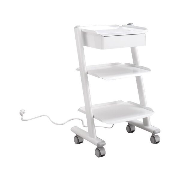 Carrello EASY PLUS, bianco, tre ripiani, cavo elettrico, su ruote.