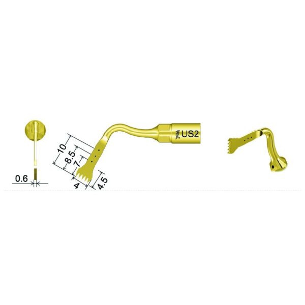 US2 - Tip for osteotomy with measurement marks and a notched edge.