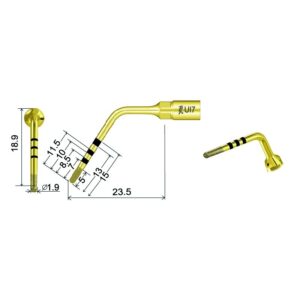 UI7 - TIP FOR IMPLANTOLOGY: Gold tool with angled tip and measurement markings.