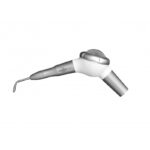 The AIR PROPHY WHITE dental air polisher handpiece has a curved nozzle, white and silver design, and rounded powder chamber—perfect for efficient teeth cleaning and polishing.