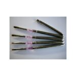Five metal-handled BRUSH SIZE 4 paintbrushes labeled on a white surface.