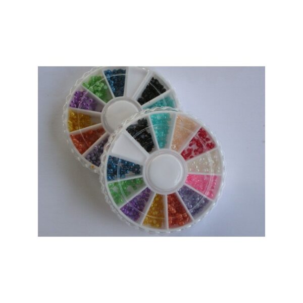 Two BEADS containers with assorted colorful beads in individual compartments.