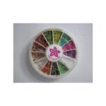 SHELLS round container with assorted colored nail art pieces in separate sections.