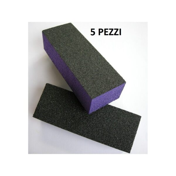 Two ABRASIVE BUFFER VIOLET blocks stacked, with "5 PEZZI" written above.