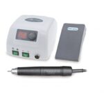 PRIME 221 BRUSHLESS electric nail drill with digital display, handpiece, and foot pedal.
