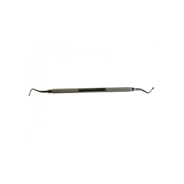 STR413-165: Double-ended dental tool with metal handle and curved tips on both ends.