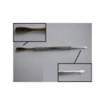 The STR412 double-ended metal cuticle pusher shown with close-up views of each tip.