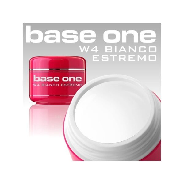 Red jar of BASE ONE EXTREME WHITE with open white cream visible inside.