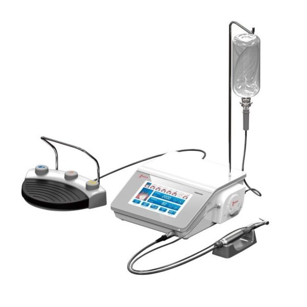 IMPLANTER IMPLANTER WITH LED featuring control panel, foot pedal, and fluid bottle.