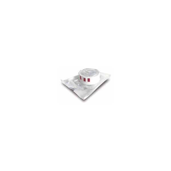 A PROTECTIVE SHEAT test cassette with two red lines sits on a white foil pouch.